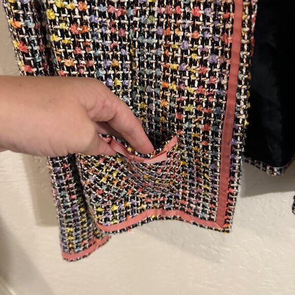 Hillard & Hanson Tweed Bow Accent Plus Size Long Sleeved Pink Piped Pocketed Bla - Picture 5 of 11